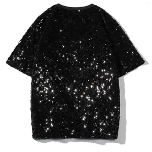 Men's T Shirts Male Sparkly Sequins T-Shirts Fashion Short Sleeve Crewneck Loose Tee Tops Mens Stylish Prom Dresses Summer Leisure