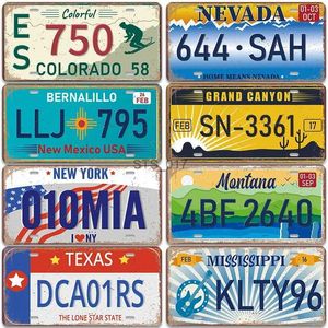 Metal Painting American States Plaque Metal Tin Signs Vintage Poster California Florida Texas Hawaii License Plate Garage Club Bar Wall Decor