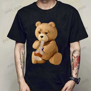 Men's T-Shirts New Men's Print Cute Teddy Bear Drinking Beer Poster T-Shirt Summer Short Sleeve Top Cotton T-Shirt Cool T-Shirt Top Streetwear T240124