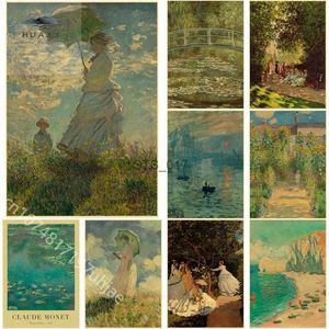 Resimler Claude Monet Artwork Kraft Paper Poster Peyzaj Baskıları Vintage Ev Yemek Odası Sanat Dekoru Retro Yağlı Boya Posterleri