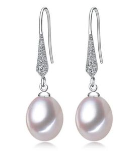 89mm White Pink Purple 100 Natural Freshwater Pearl Drop Earrings 925 Silver Zircon Jewelry for Women7183136