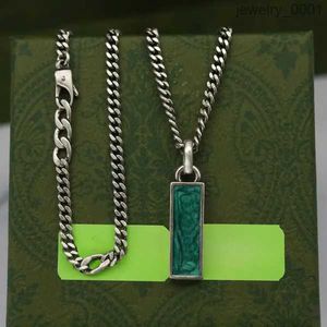 Роскошное дизайнерское ожерелье для мужчин и женщин, дизайнерские кулонные ожерелья с двойной буквой, цепочка, модные украшения, зеленая эмаль, вертикальная полоса, винтажное серебро 925 пробы, хип-хоп US8D