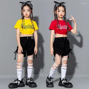 Scene Wear Fashion Summer T Shirt Shorts Denim Children Ballroom Costumes Dancewear Street Dance Dancing Clothes Hip Hop for Girl