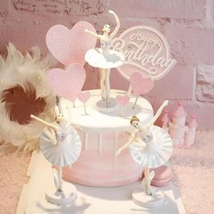 Party Supplies 3st/Set Happy Birthday Cake Topper Elegant Dancing Ballet Girls Decoration Wedding Bride Groom Ornament