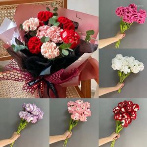 Flores decorativas cravo crochê flor artificial mão de malha buquê casamento para festa de noiva decoração presentes festival caseiro