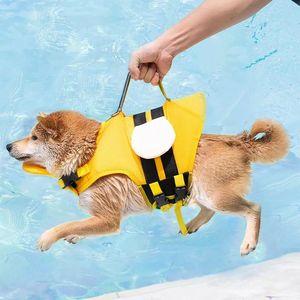 Leashes Pet Life Preserver Jacket Dog Life Vest Justerbart bälte Yellow Bee Theme Safety Life Jacket For Swimming Boating