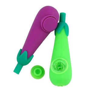 Colorful Eggplant Style Silicone Smoking Hand Pipe Herb Tobacco Oil Rigs Glass Hole Filter Bowl Portable Handpipes Cigarette Hand Holder Tube