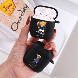 Casos de telefone celular Engraçado Teddy Bear Cartoon Fosco Fone de Ouvido para Apple Airpods 1 2 3 Pro Bonito Sem Fio Bluetooth Fone de Ouvido Preto Silcone Capa