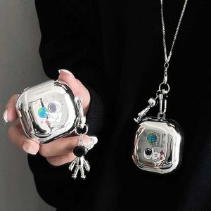 Mobiltelefonfall Universe Planet Plating Astronaut Keyring Case för Samsung Galaxy Buds Live Buds2 Buds 2 Pro Protective Earphone Cover Chain