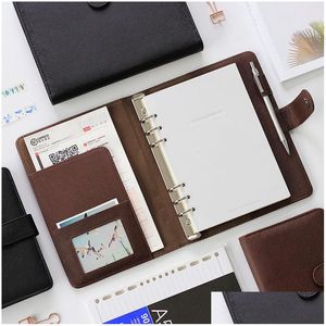 Notepads Wholesale Notepads Brown Planner Black Portable Notebook Looseleaf Detachable Buckle Ring Thick A5 Business Stationery Office Dhusi