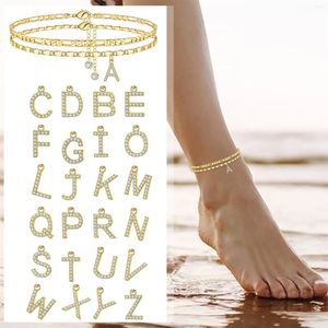 Ankletter kvinnlig fotkedja 26 bokstäver zirkon dubbel lager anklet vänskap armband sladd tunn med linje vän