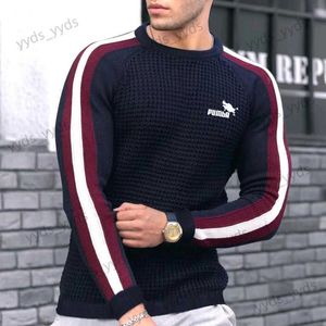 Herrtröjor 2023 Hot Sale Spring and Summer New Waffle Print Men's Pullover High Quality Casual Sticked Heavy Round Neck Top T-shirt T240124