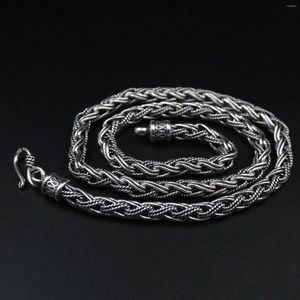 Catene Collana in argento sterling 925 per uomo Intreccio di grano 7 mm di larghezza Catena tailandese vintage da uomo 22 pollici L