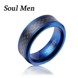 Ремешки Soul для мужчин, брендовые, синего цвета, для женщин, унисекс, кольцо из карбида вольфрама, 6 мм, черное углеродное волокно, крутые ювелирные изделия, комфортная посадка, обручальное кольцо