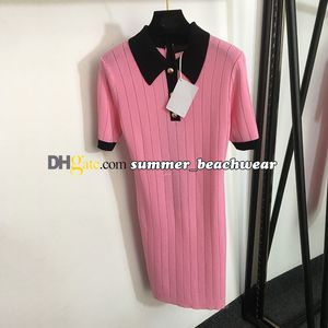 Vestido de malha de manga curta polo pescoço saia de malha cabeça de leão botão vestido de malha camisola de malha vestido feminino vestidos casuais