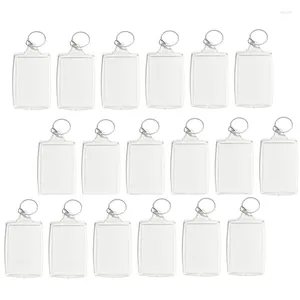 Keychains 300st PO Keychain Rectangle Transparent Blank Acrylic Insert Picture Frame Keyring Key Holder DIY Split Ring