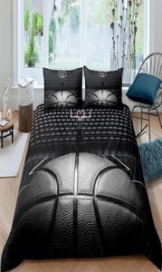 Sängkläder sätter basket täcke täcke set svart 3d boll sport tema sängkläder set mikrofiber basket domstol konkurrensspel king 7043808