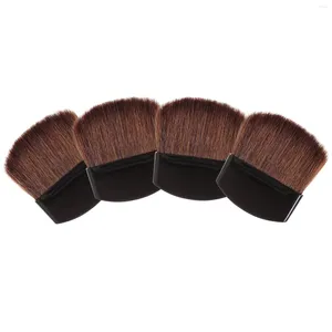 Make-up-Pinsel, halbrund, quadratisch, Flocken, flach, Puderpinsel, Rouge, Mini, 4 Stück (schwarzer Griff, braunes Haar)