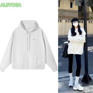 AL0YOGA-59 Women Solid Color Casual Yoga Hoodies Unisex Long Sleeve Sports Hooded Sweatshirt Running Fitness Loose Yoga Outfit Tops