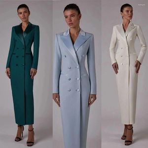 Mäns kostymer formella kvinnor blazer elegant jacka lång dubbelbröst toppade lapel lyxig mager fast färgkontor damkläder skräddarsydd