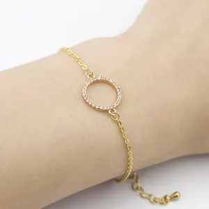 Link Bracelets Boho Dainty Open Circle Bracelet For Women Gold Plated Stainless Steel Chain Cubic Zirconia Karma Handmade Jewelry Gift