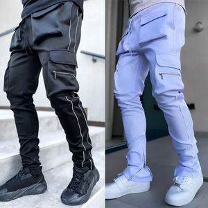 Godlikeu Cargo Pants Spring and Autumn Men's Stretch Multi-Pocket Reflective Straight Sports Fitness Casual Trousers Joggers 536