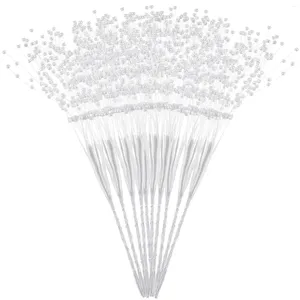 Decorative Flowers 100pcs ABS Pearl Sticks Bridal Wedding Bouquet Party Supplies Decoration (White)