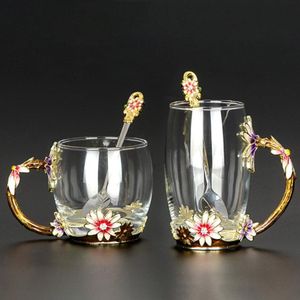 Kreative hitzebeständige Kristallglas-Tasse, Emaille-Glasbecher, Blumen-Tee-Set, Kaffeetasse, Wasser, Milch, Kaffee, Trinkgeschirr für Geschenk, Prefer254q