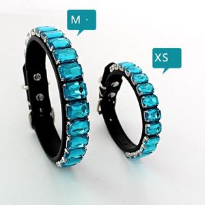 Coleiras com strass brilhantes para cachorros, coleiras para animais de estimação, couro pu, vidro, cristal, diamante, coleira para animais de estimação, rosa, azul, acessórios para cães