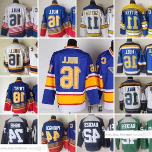 Фильм 1967-1999 Ретро CCM Hockey Jersey Embroidery 16 Бретт Халл 11 Брайан Саттер 18 Тони Твист 44 Крис Пронгер 74 ОШИ 42 BACKES Vintage J Hig