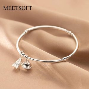 Bangles MEETSOFT Lovely 925 Sterling Silver Bell Triangle Elastic Rope Bracelets for Women Fine Jewelry Match Charms Gift Drop Shipping