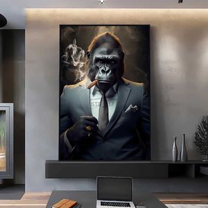 Pinturas Nordic Gorilla Wear Suit Wall Art Canvas Pintura Abstrata Estética Animal Poster Impressão Imagem para Decoração de Casa Moderna