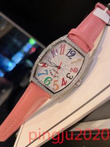 Pulseira de couro de luxo de Genebra Relógio de quartzo feminino tipo barril Mueller sonhos de cor cravejado com diamantes Relógio de moda nobre FRANCK MULLER requintado marca famosa PRETA