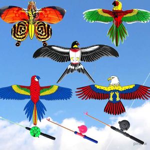 Kite Accessories Cartoon Eagle Foldable Children Kite Mini Plastic Toys Kite Without Hand Brake Fishing Rod Toys for Children Kids Outdoor Toy
