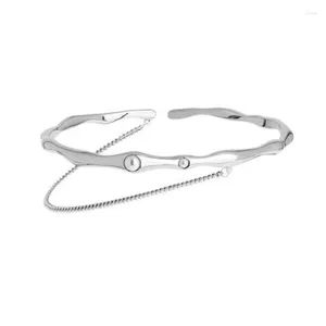 Bracciale rigido con catena in metallo perlato, nappa, bracciale superiore, polsino regolabile, bracciale aperto