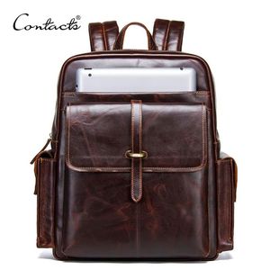 CONTACT'S 100% cowhide leather men's backpack for 13 inch laptop genuine leather bagpack casual male daypacks large trav217Y