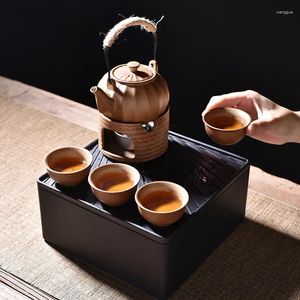 Teegeschirr-Sets DXUIALOI Tragbarer Outdoor-Kürbistopf mit Teetablett Teekanne Reiseset Wärmer Keramikkessel Teetasse Geschenk