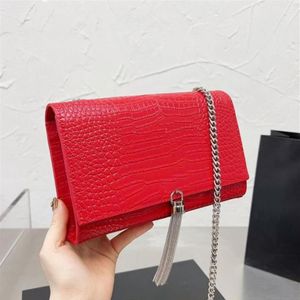 Designer kuvert crossbody väska damer handväska axelväskor alligator äkta läder tunna kedja hårdvaror bokstäver metall tassels high314k