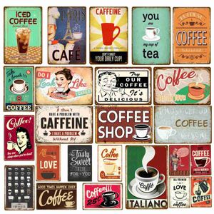 Metal Painting Paris Cafe Coffee Shop Tin Sign Italiano Caffeine Vintage Metal Plaque Kitchen Bar Wall Decor Retro Posters Iron Painting