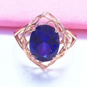 Klusterringar 585 Purple Gold Flower Sapphire for Women 14k Rose Plated Openwork Simple Justerable Fine Jewelry Party Gift