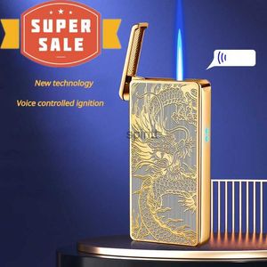 Lighters 2023 New Voice Controlled Switch Lighter Gas Electric Dual Fire Windproof Lighter Can Add Gas Repeatedly A Gift for Men YQ240124