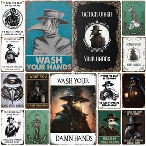 Metal Painting Vintage Tin SignWash Your Hands Plague Doctor Wall Art Plague Doctor Art Print Plague Doctor DecorHome Wall Decor Metal Sign