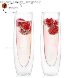 Wine Glasses 6Pcs Champagne Glasses Set Double Wall Heat Resist Glass Cup Stemless Sparkling Wine Glasses Transparent Flute for Wedding Q240124