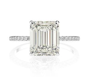 Prawdziwy 925 Srebrny szmaragdowe Cut Stworzony diamentowe obrączki Diamond Moissanite dla kobiet luksusowe propozycje zaręczynowe 2011666506007