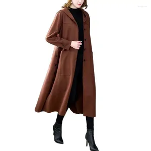 Women's Trench Coats Mid-length Temperament Windbreaker Coat Western Style Simple Over-the-knee High-end Loose Casual Fashion