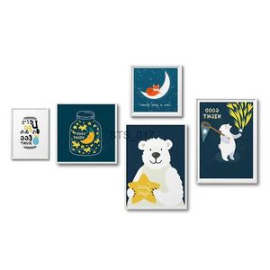 Paintings Scandinavian Decorative Painting for Children's Room Art Posters for Wall Canvas Print Nursery Bedroom Pictures Bear Fox Moon