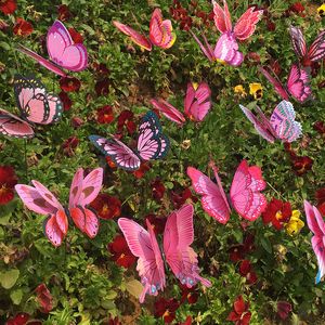 Haste de haste de borboleta simulada de camada dupla, 8cm, gramado de jardim, vaso de pvc, decorações de borboleta, plug-in p243