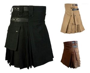 Mens Vintage Kilt Scotland Gothic Kendo Pocket kjolar Anpassningsbara byxor Scottish Clothing Pleated kjolbyxor kjol19069868