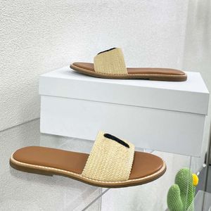 Designer Leather Espadrilles Slides Women Flat Straw Slippers Summer Casual Flip Flops Outdoor Sandals With Box 512