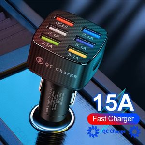 Autoladegerät, digitales Telefonladegerät für iPhone, Xiaomi, Huawei, Schnellladung, Typ C, mobiles Ladegerät, 5 V/9 V/12 V, intelligentes Schnellladen, 15 A, Autoladegerät, 6 USB-QC3.0-Aufladung